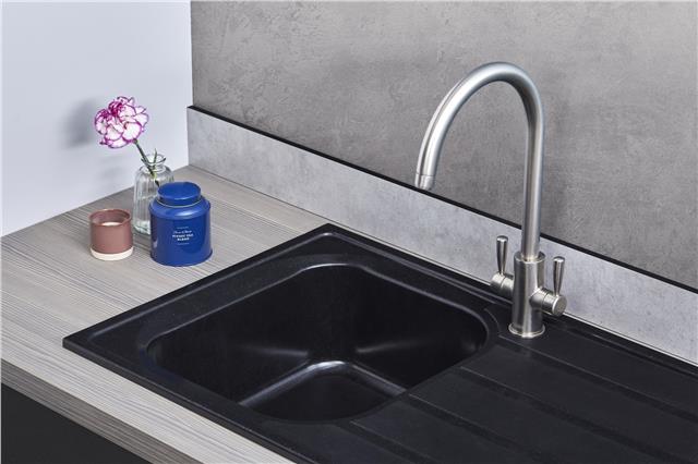 Liquida DK5BL 1.0 Bowl Composite Reversible Inset Black Kitchen Sink With Waste